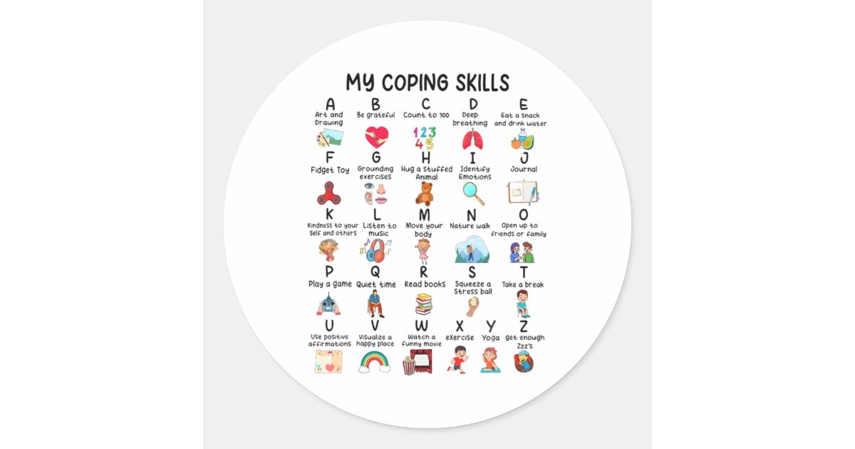 Counselor My Coping Skills Alphabet Mental Health Classic Round Sticker ...