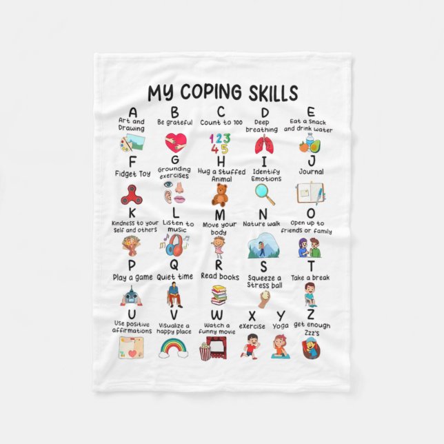 Counselor My Coping Skills Alphabet Mental Health  Fleece Blanket (Front)