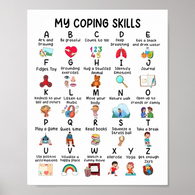 Counselor My Coping Skills Alphabet Mental Health  Poster (Front)