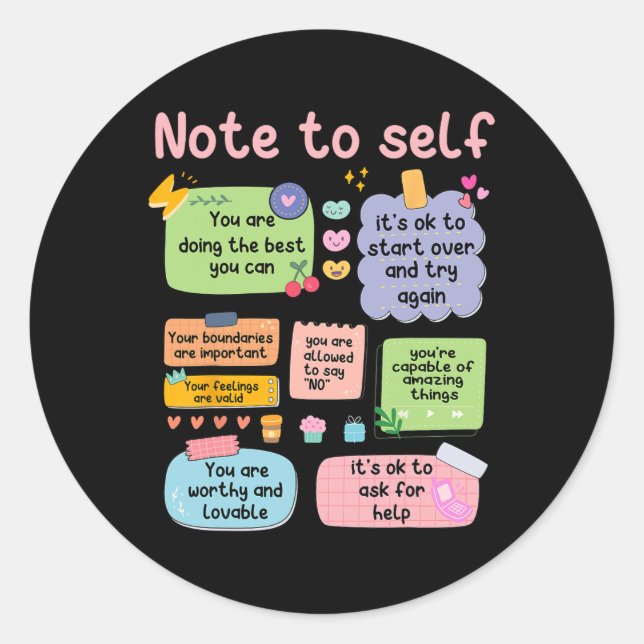 Counselor Note To Self Mental Health School Psycho Classic Round Sticker (Front)