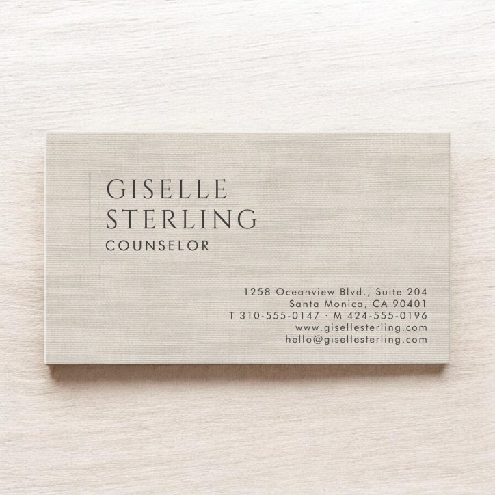 Counselor Psychologist Natural Linen Business Card