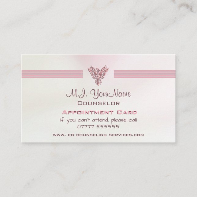Counselor, salmon pink satin effect appointment card (Front)