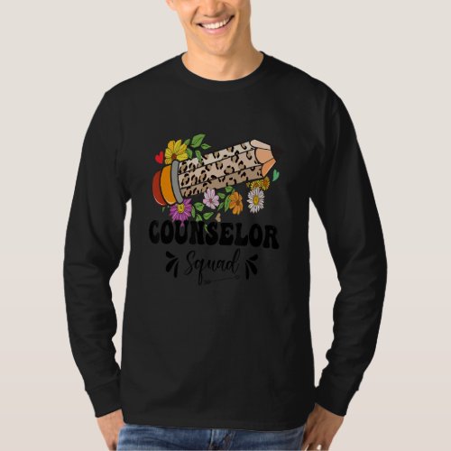 Counselor Squad Teacher Leopard Pencil Flower Back T_Shirt