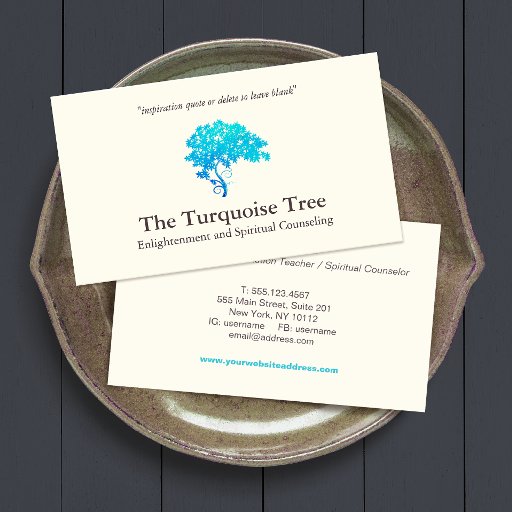 Customizable Life Coach Spiritual Counselor Turquoise Tree Business Card Templates