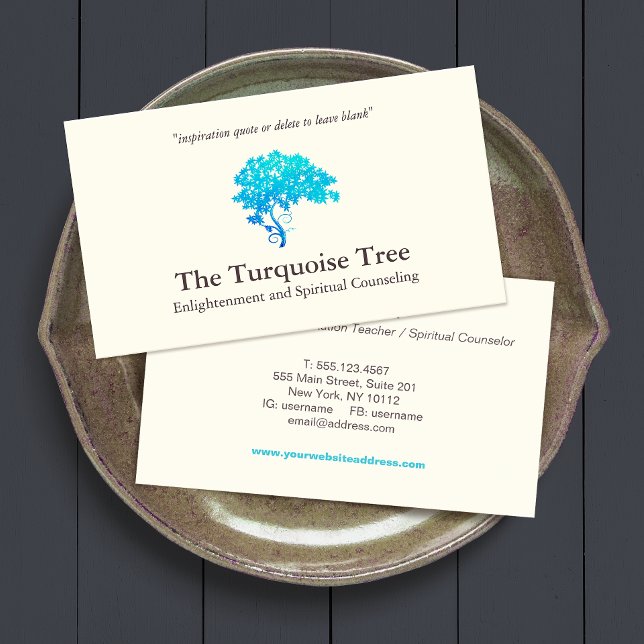 Counselor Turquoise Blue Tree Business Card (Creator Uploaded)