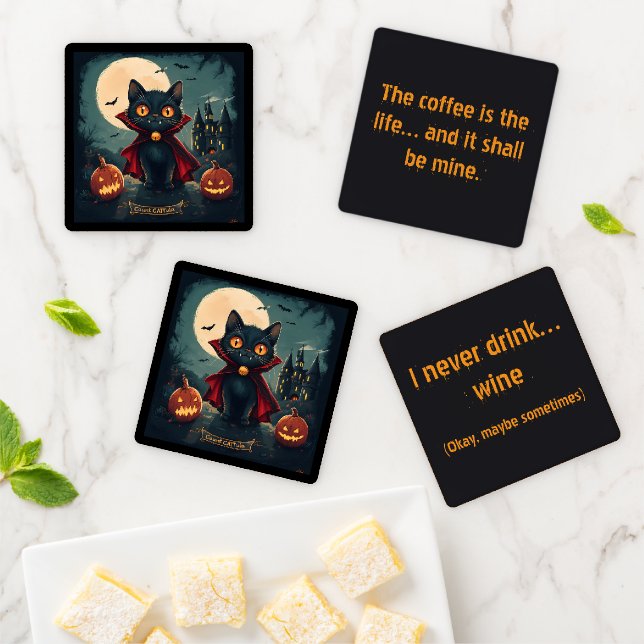 Count CATTula Halloween Cat Coaster Set (In Situ)