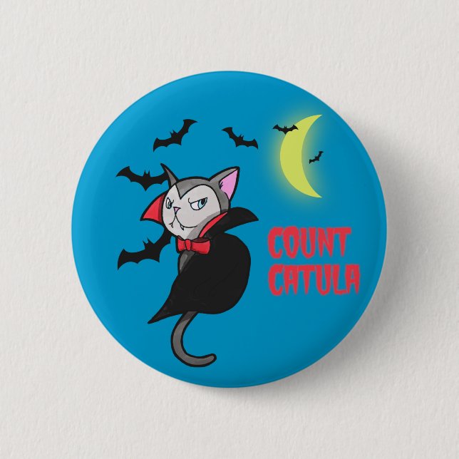 Count Catula | Cute Halloween Cat Pun Illustration Pinback Button (Front)