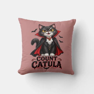 Count Catula Vampire Cat Halloween Spooky Gothic Throw Pillow