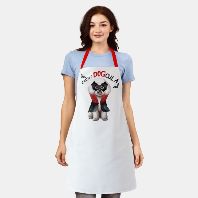 Count DOGcula Bichon Frise Dog Funny Halloween Apron (Worn)