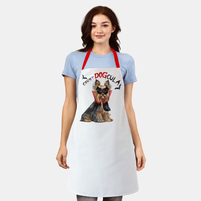 Count DOGcula Biewer Terrier Dog Funny Halloween Apron (Worn)