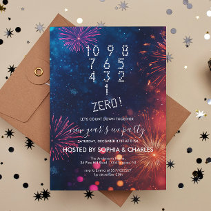 Count Down Fireworks Blue New Year's Eve Party Invitation