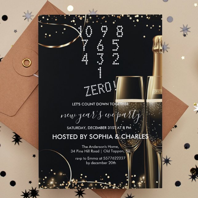 Count Down White Champagne New Year's Eve Party Invitation (Creator Uploaded)