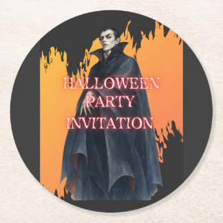 Count Dracula's Halloween Party Invitation Round Paper Coaster