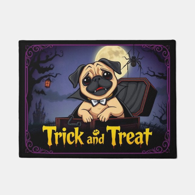 Count Pug Trick And Treat Doormat (Front)
