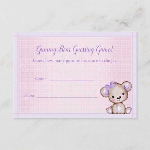 Count The Bears Baby Shower Cute Purple Bear Game Enclosure Card