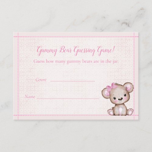 Count The Bears Baby Shower Game Cute Girl Bear Enclosure Card