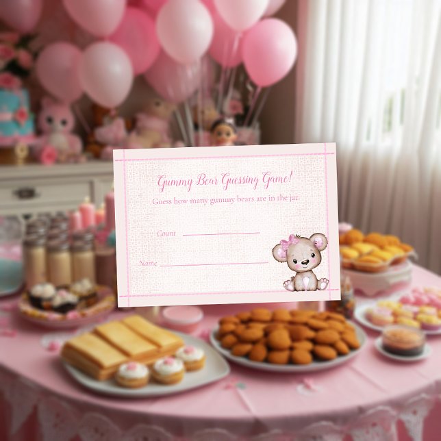Count The Bears Baby Shower Game Cute Girl Bear Enclosure Card (Creator Uploaded)