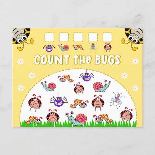 Count the Garden Bugs Kids Learning Activity Postcard