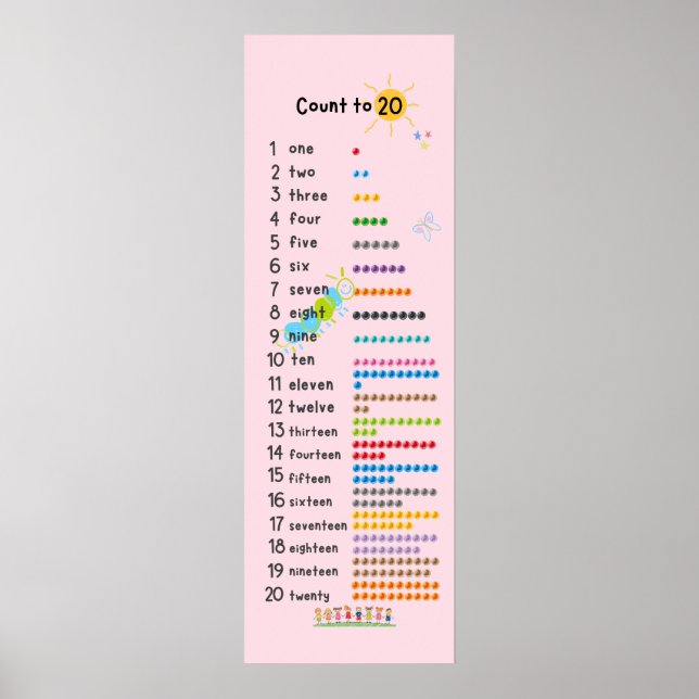 Count to 20 Math Wall Decor Kindergarten Pink (Front)