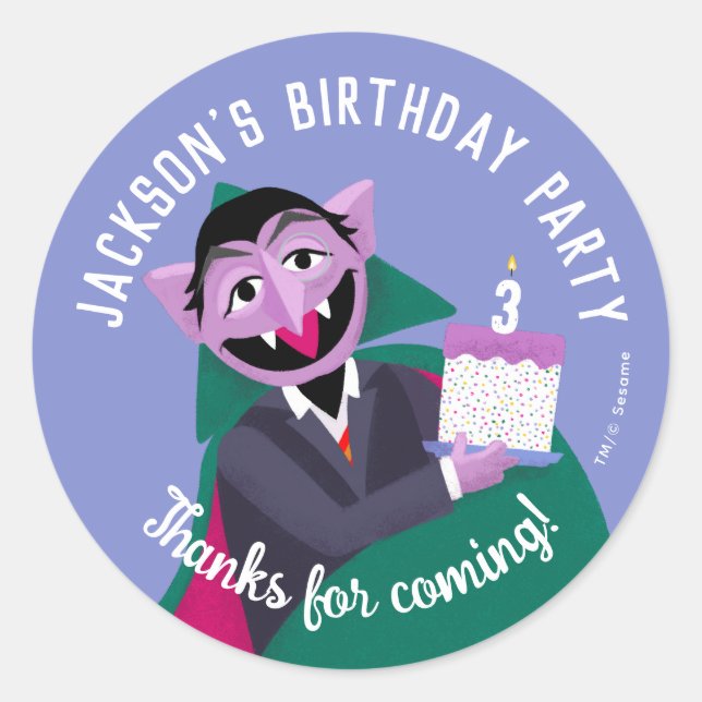 Count von Count Number Cake Birthday Party Classic Round Sticker (Front)