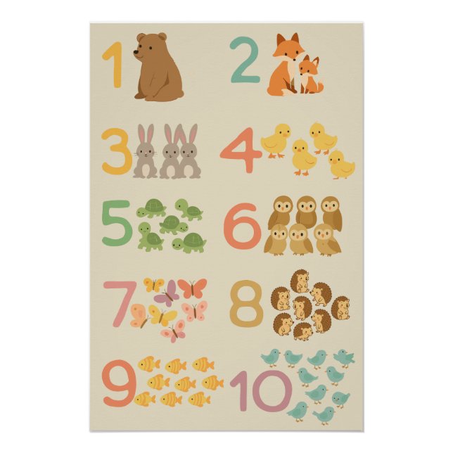  Count with Animals – Cute Educational Numbers  Poster (Front)