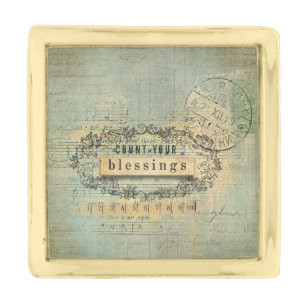 Count Your Blessing Collage Wordart Gold Finish Lapel Pin