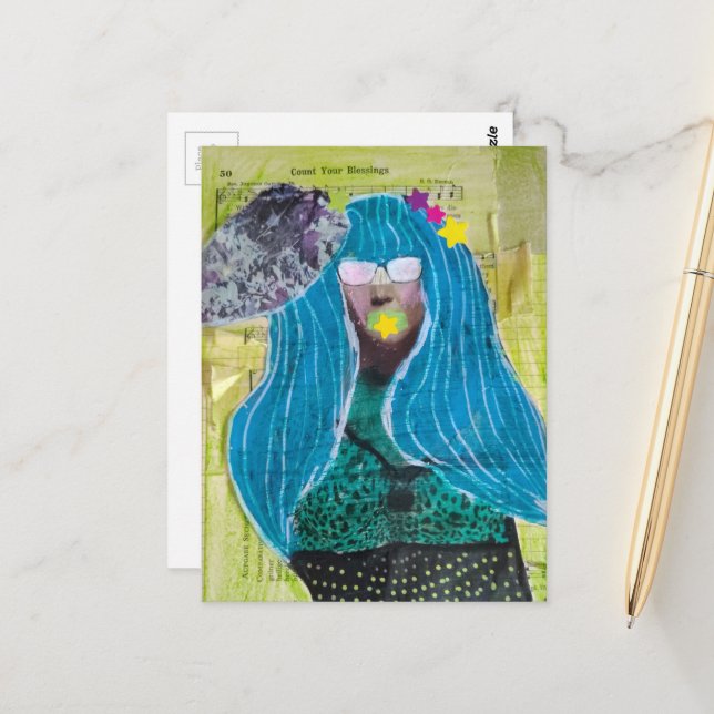Count Your Blessings Mixed Media Collage Postcard (Front/Back In Situ)