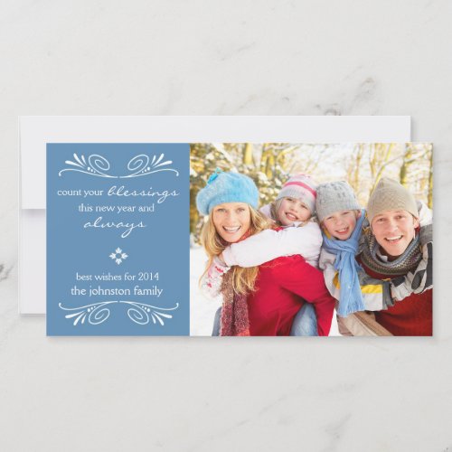 Count Your Blessings New Year Photo Card  Blue