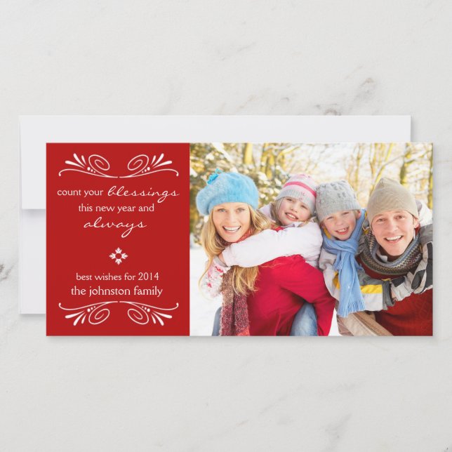 Count your Blessings New Year Photo Card / Red (Front)