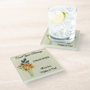 Count Your Blessings, Quilled Flowers Family Glass Coaster