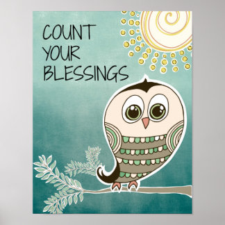 Count Your Blessings Quote with Owl Poster