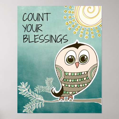 Count Your Blessings Quote with Owl Poster