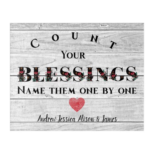 Count Your Blessings Rustic Family Name Acrylic Print