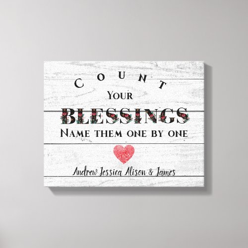 Count Your Blessings Rustic Family Name Canvas Print