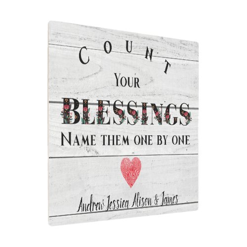 Count Your Blessings Rustic Family Name  Metal Print