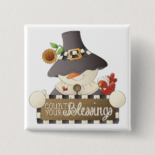 Count Your Blessings Snowman Pilgrim Button