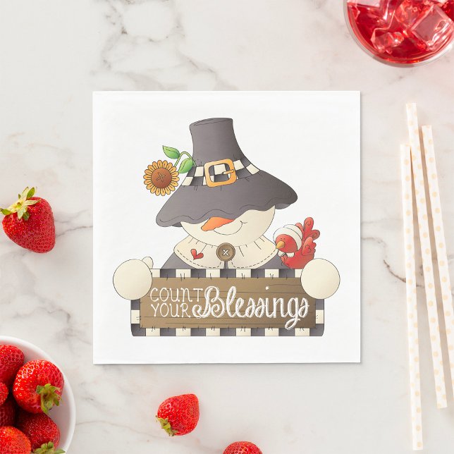 Count Your Blessings Snowman Pilgrim Napkins (Creator Uploaded)