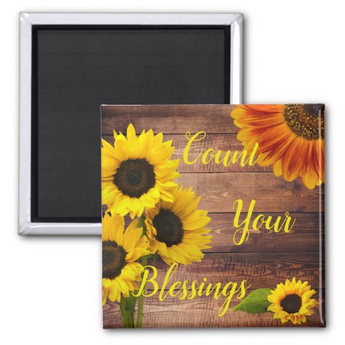 Count Your Blessings Sunflower Wood Motivational Magnet