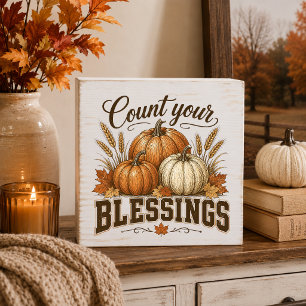 Count Your Blessings Thanksgiving Decor Wooden Box Sign