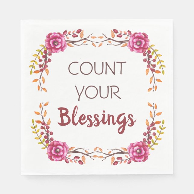 Count Your Blessings Thanksgiving Dinner Party Napkins (Front)