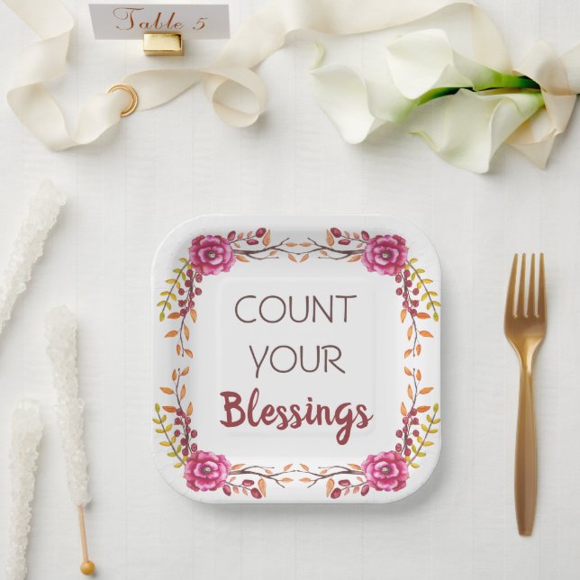 Count Your Blessings Thanksgiving Dinner Party Paper Plates (Wedding)