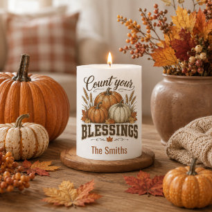 Count Your Blessings Thanksgiving Fall Pillar Candle