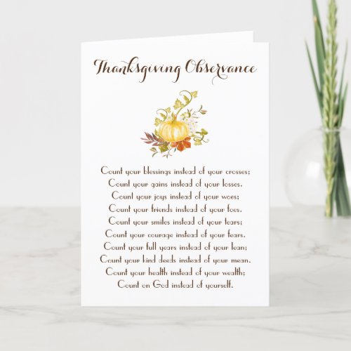 Count Your Blessings Thanksgiving Poem Holiday Card