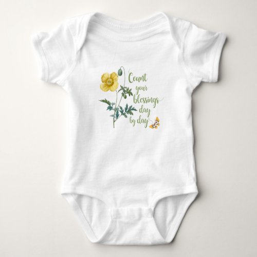 Count your blessings _ vintage Yellow poppy  Baby Bodysuit