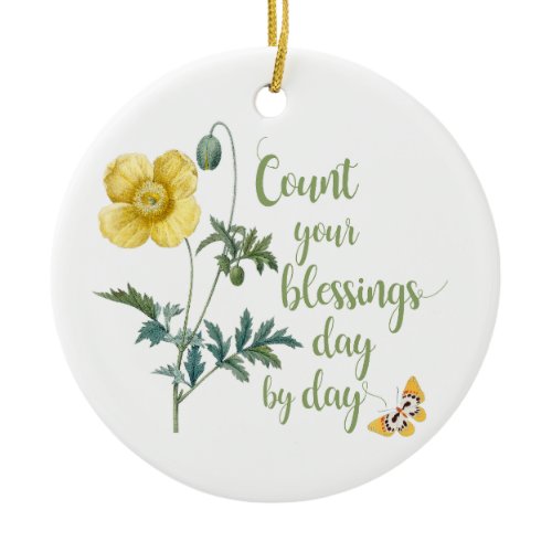 Count your blessings - vintage Yellow poppy  Ceramic Ornament