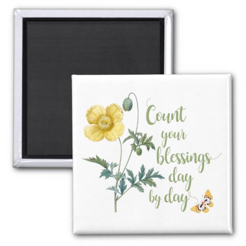 Count your blessings _ vintage Yellow poppy  Magnet