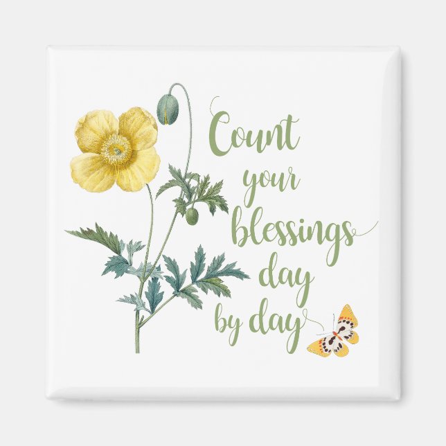 Count your blessings - vintage Yellow poppy  Magnet (Front)