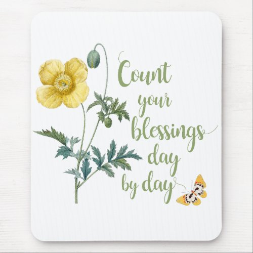 Count your blessings _ vintage Yellow poppy  Mouse Pad