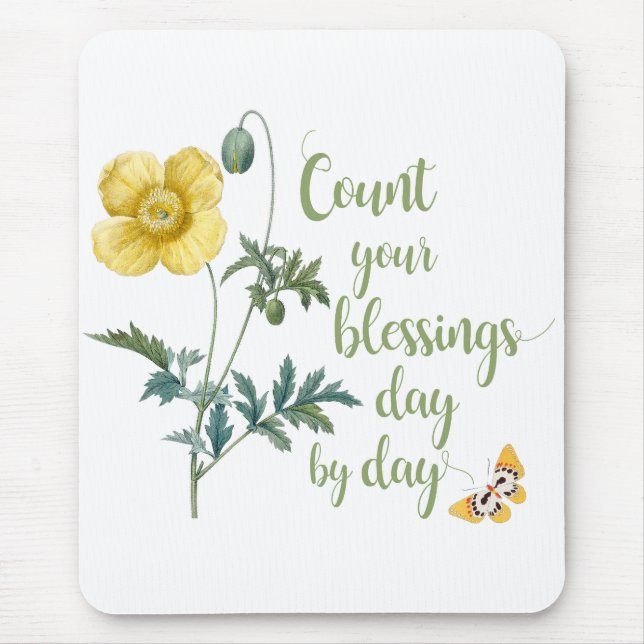 Count your blessings - vintage Yellow poppy  Mouse Pad (Front)