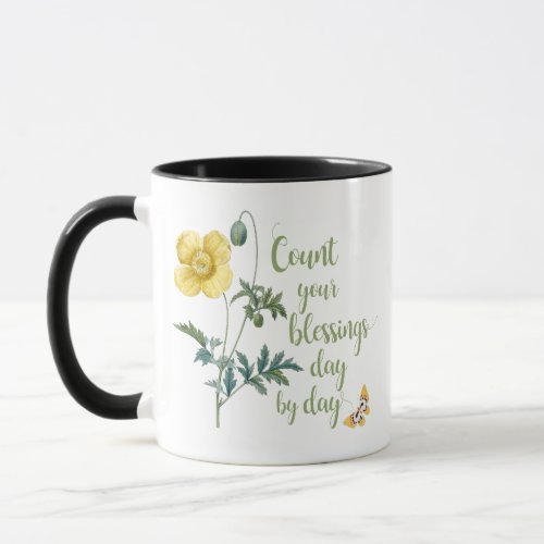 Count your blessings _ vintage Yellow poppy  Mug